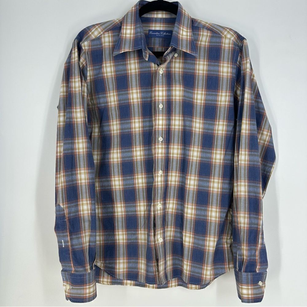 EXECUTIVE COLLECTION BY Tom James Navy Orange Plaid Long-sleeve Button Down Sz M